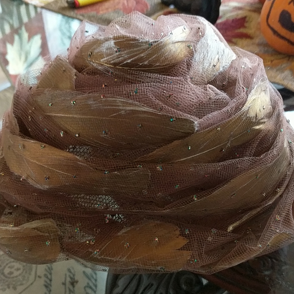 1960's Christian Dior Gold tulle feather turban